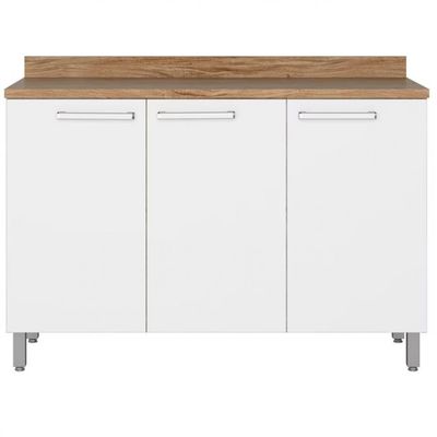Balcão Triplo Bartira Topázio UP com 3 Portas e 1 Prateleira Branco com Marrom