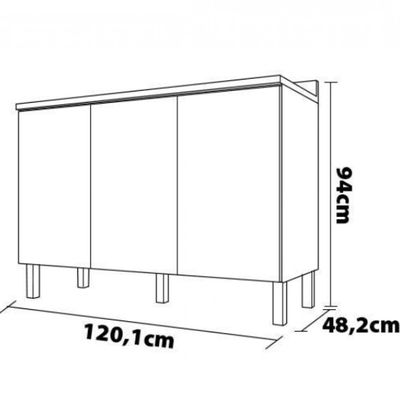 Balcão Triplo Bartira Topázio UP com 3 Portas e 1 Prateleira Branco com Marrom