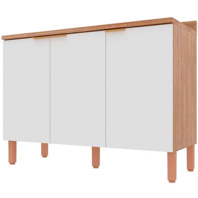 Balcão Triplo Bartira Topázio UP com 3 Portas e 1 Prateleira Branco com Marrom