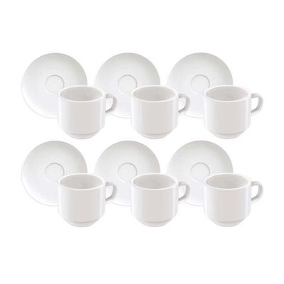 Conjunto com 6 Xícaras e Pires para Café Tramontina Paola em Porcelana 100 ml Branco