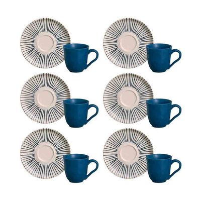 Conjunto com 6 Xícaras e Pires para Café Porto Brasil Bio Elemento em Stoneware - 120 ml Cinza