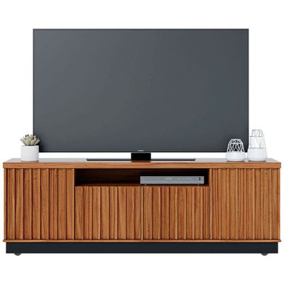 Rack Colibri Amazonas com 4 Portas, Ideal para TV de Até 70 Polegadas Noce Milano com Preto Fosco e Calacatta