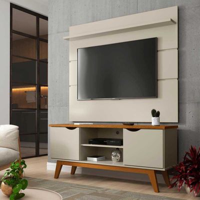 Rack com Painel Marselha para TVs de até 46 Polegadas Patrimar Off White com Cumaru