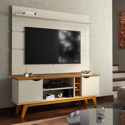 Rack com Painel Patrimar Marselha para TVs de até 50 Off White com Cumaru