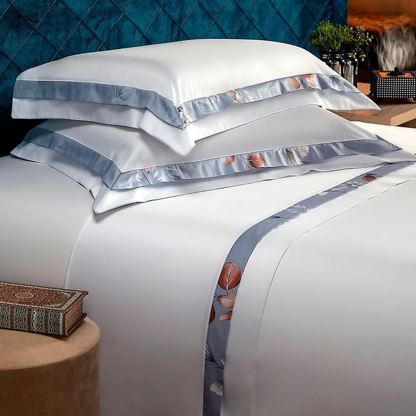 Jogo de Cama Casal Plumasul Dettaglio Branches Cetim 400 fios com 4 Peças Branco