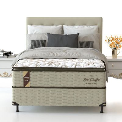 Cama Box de Casal Probel Fort Comfort com Pillow Top e Molas Prolastic 72x138x188cm Branco com Bege
