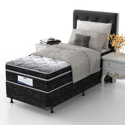 Cama Box de Solteiro Probel Village D28 com Molas Pocket e Pillow Euro 68x88x188cm Branco com Preto