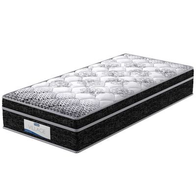 Cama Box de Solteiro Probel Village D28 com Molas Pocket e Pillow Euro 68x88x188cm Branco com Preto