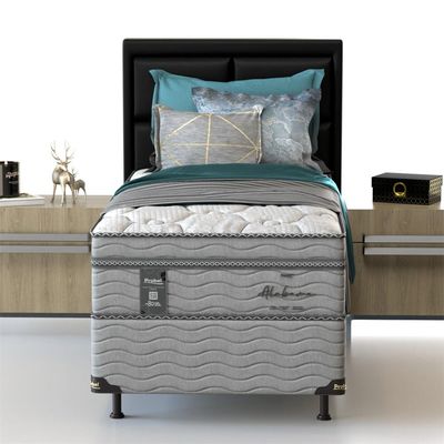 Cama Box Solteiro Probel Alabama com Euro Pillow e Molas Ensacadas 68x88x188 cm Branco com Cinza