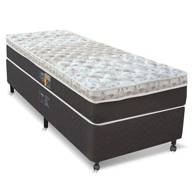 Cama Box Solteiro Castor Sleep Classic Hibrido com Molas Ensacadas 64x88x188cm Branco com Cinza