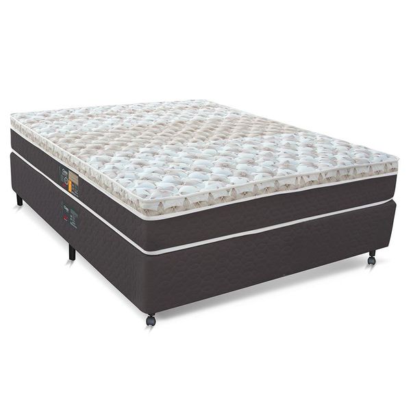 Cama Box Casal Castor Sleep Class com com Euro Pillow e Molas Ensacadas 64x128x188cm Branco, Cinza e Marrom