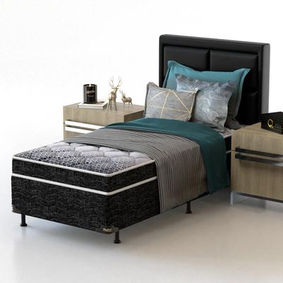Cama Box de Solteiro Guarda Costas Espuma D23 52x88x188cm Probel Branco com Preto