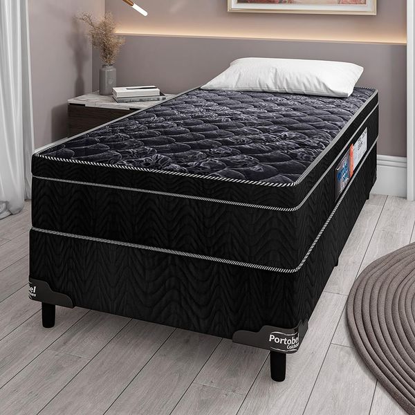 Cama Box de Solteiro Portobel + Colchão de Solteiro Portobel Diplomata Orthopedic com Espuma D-45 65x88x188 cm Preto