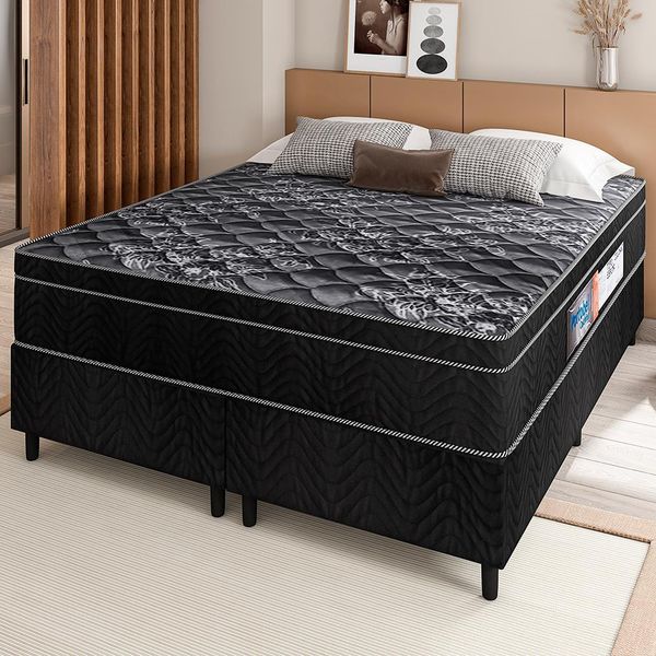 Cama Box Queen Portobel + Colchão Queen Portobel Diplomata Orthopedic com Espuma D-33 65x158x198 cm Preto