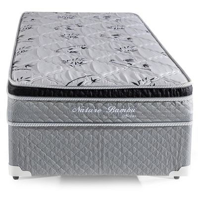 Cama Box Conjugada Solteiro Nature com Pillow Inn e Molas Bonnel 56x88x188cm Herval Cinza com Branco Floral