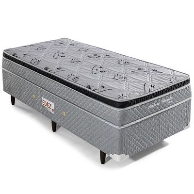 Cama Box Conjugada Solteiro Nature com Pillow Inn e Molas Bonnel 56x88x188cm Herval Cinza com Branco Floral