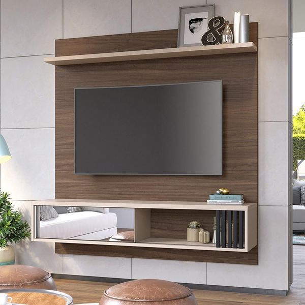 Painel Home Colibri Ilhéus para TV de até 55 Nogueira Real com Off White Painel Home Colibri Ilhéus para TV de até 55 Nogueira Real com Off White