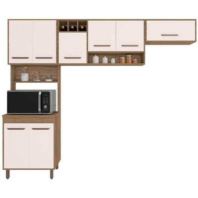 Cozinha Compacta Barcelona com 8 Portas e 3 Prateleiras Poliman Carvalho Oak/Off White