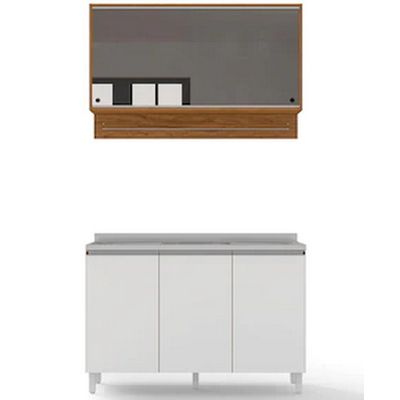 Cozinha Compacta Bartira 5 Portas e 3 Prateleiras Amazonita Damasco com Branco