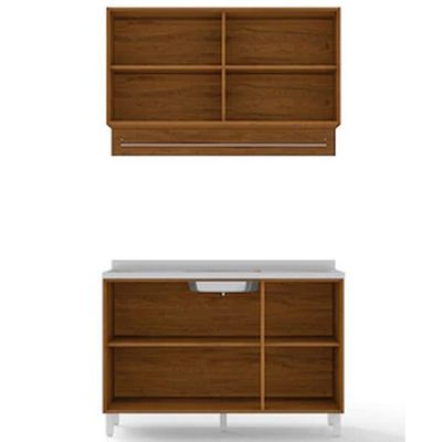 Cozinha Compacta Bartira 5 Portas e 3 Prateleiras Amazonita Damasco com Branco