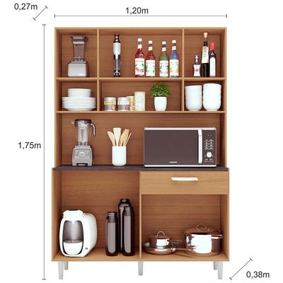 Cozinha Compacta Poliman Gabi com 8 Portas, 1 Gaveta e 1 Prateleira 120cm de Largura Carvalho com Grafite