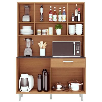 Cozinha Compacta Poliman Gabi com 8 Portas, 1 Gaveta e 1 Prateleira 120cm de Largura Carvalho com Grafite