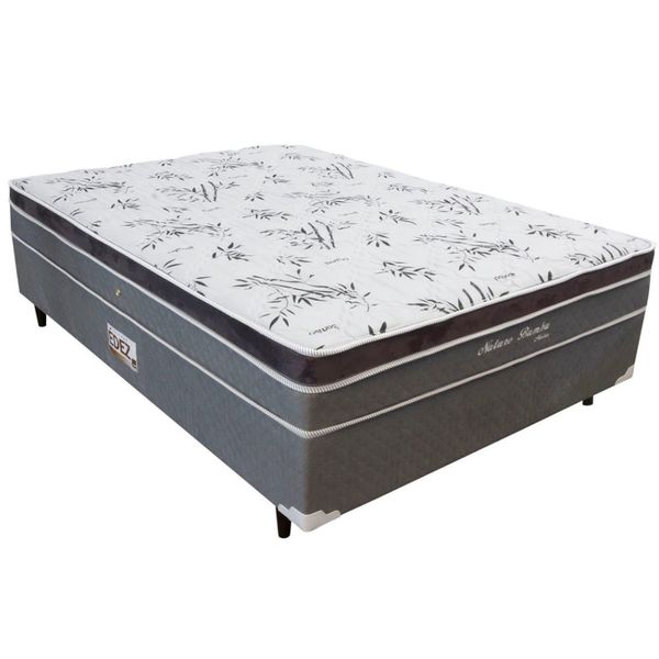 Cama Box Conjugada Casal Nature Bambu com Pillow Inn e Molas Bonnel 56x138x188cm Herval Preto com Cinza