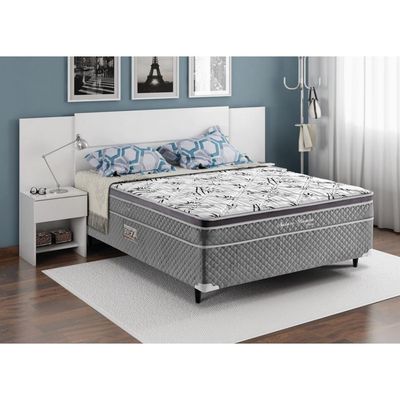 Cama Box Conjugada Casal Nature Bambu com Pillow Inn e Molas Bonnel 56x138x188cm Herval Preto com Cinza