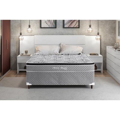 Cama Box Conjugada Casal Nature Bambu com Pillow Inn e Molas Bonnel 56x138x188cm Herval Preto com Cinza