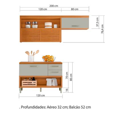 Cozinha Compacta em MDF Nesher Princesa com 3 Portas, 6 Prateleiras e 2 Gavetas Freijo e Off White