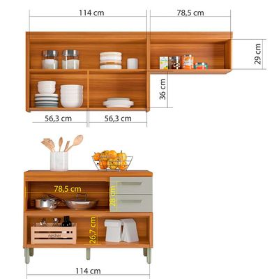 Cozinha Compacta em MDF Nesher Princesa com 3 Portas, 6 Prateleiras e 2 Gavetas Freijo e Off White
