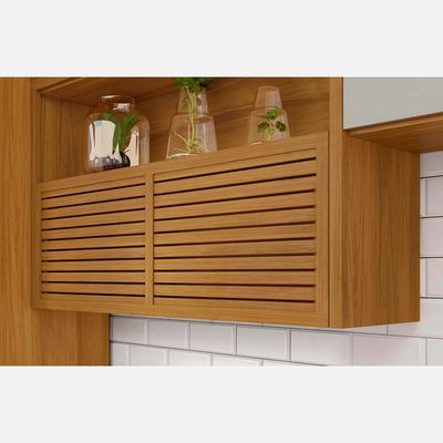 Cozinha Compacta em MDF Nesher Princesa com 3 Portas, 6 Prateleiras e 2 Gavetas Freijo e Off White