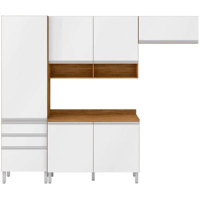 Cozinha Compacta Bartira Jaspe com 6 Portas, 3 Gavetas e 6 Prateleiras Damasco com Branco