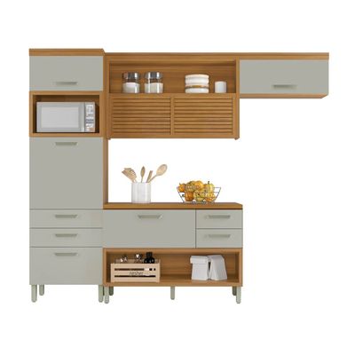 Cozinha Compacta Nesher Princesa com 5 Portas 5 Gavetas e 11 Prateleiras Freijó com Off White