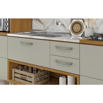 Cozinha Compacta Nesher Princesa com 5 Portas 5 Gavetas e 11 Prateleiras Freijó com Off White