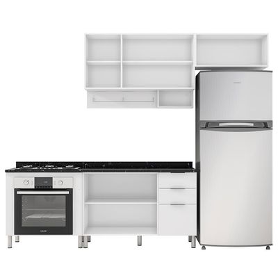 Cozinha Compacta Rubi 5 Portas, 3 Gavetas e 3 Prateleiras Bartira Branco
