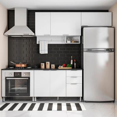 Cozinha Compacta Rubi 5 Portas, 3 Gavetas e 3 Prateleiras Bartira Branco