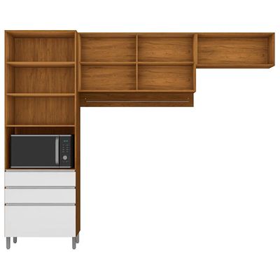 Cozinha Compacta Bartira Amazonita com 5 Portas, 3 Gavetas e 5 Prateleiras Damasco