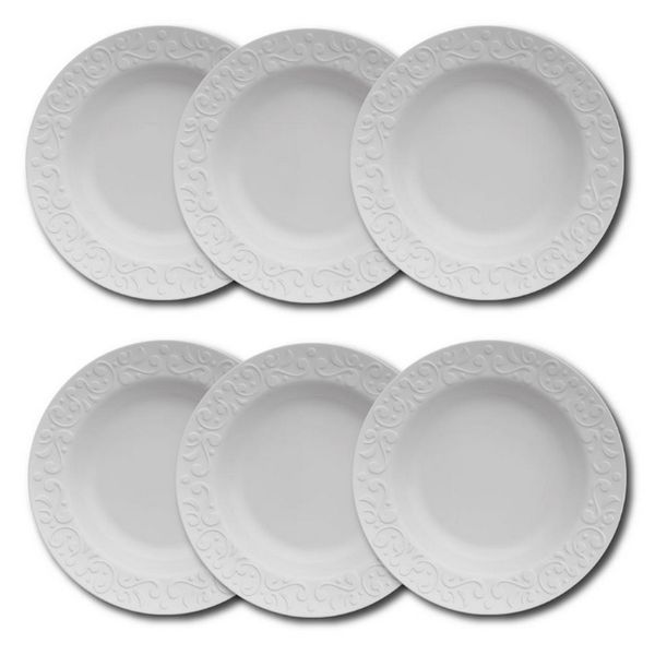 Conjunto de Pratos Fundos Germer Tassel em Porcelana 6 Peças Branco