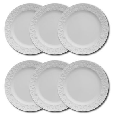 Conjunto de Pratos Rasos Germer Tassel em Porcelana 6 Peças Branco