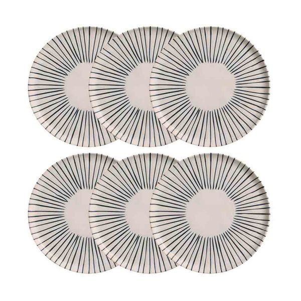 Conjunto com 6 Pratos Rasos Porto Brasil Bio Elemento em Stoneware 27,5 cm Cinza