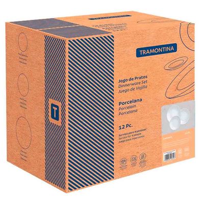 Conjunto com 12 Pratos Tramontina Leonora em Porcelana Branco