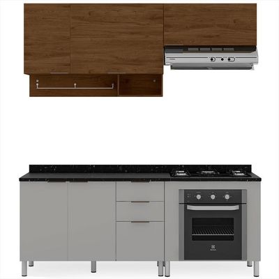 Cozinha Completa Bartira Rubi com 5 Portas, 3 Gavetas e 3 Prateleiras Grapia Platinum