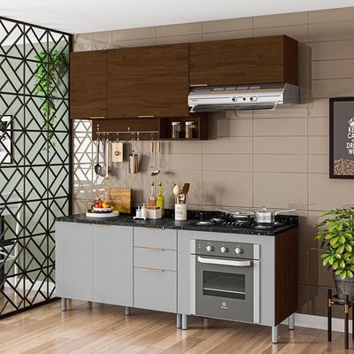 Cozinha Completa Bartira Rubi com 5 Portas, 3 Gavetas e 3 Prateleiras Grapia Platinum