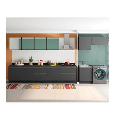 Cozinha Completa Bartira Linea com 11 Portas, 4 Gavetas e 6 Prateleiras Grafite