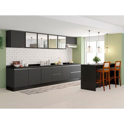 Cozinha Completa Bartira Línea com 11 Portas 8 Gavetas 6 Prateleiras e Bancada Gourmet Grafite
