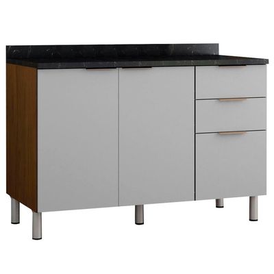 Cozinha Compacta Bartira Rubi com 2 Portas, 5 Gavetas e 1 Prateleira Grapia com Platinum