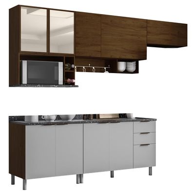 Cozinha Completa Bartira Rubi com 9 Portas e 3 Gavetas Grapia com Platinum