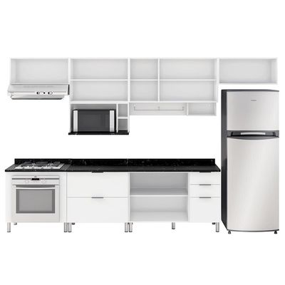 Cozinha Completa Rubi com 7 Portas 5 Gavetas e 5 Prateleiras Bartira Branco