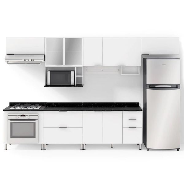 Cozinha Completa Rubi com 7 Portas 5 Gavetas e 5 Prateleiras Bartira Branco